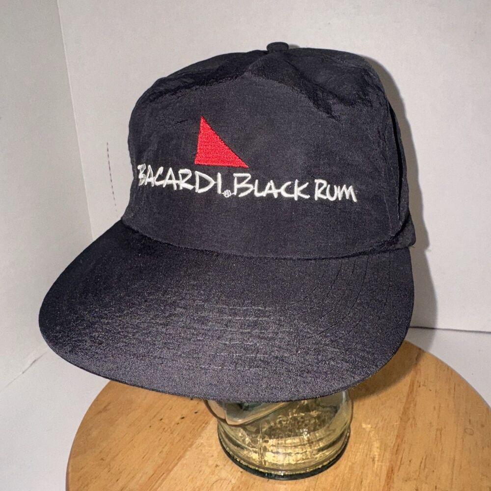 Vintage Bacardi Black Rum Snapback Hat Cap Satin Promo Nylon Advertising